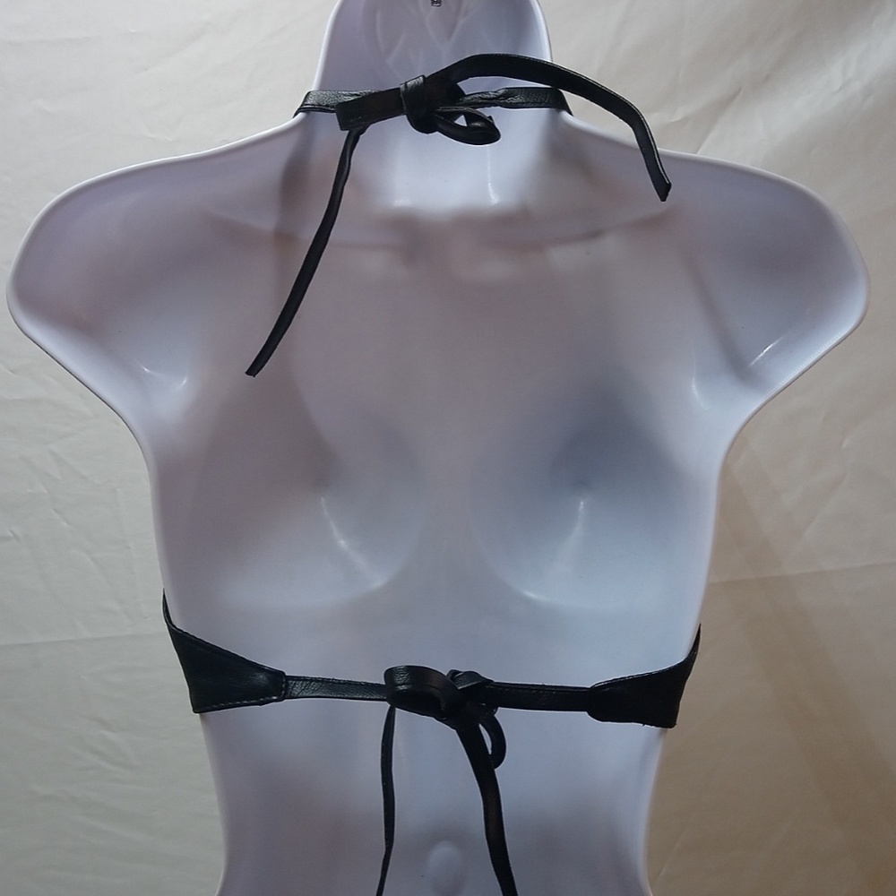 Genuine Leather Bikini Top Studded Black NWOT - Picture 5 of 7